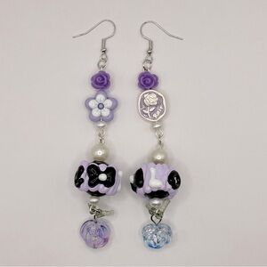 Purple and Black Rose Love Design Handmade Beaded Earrings